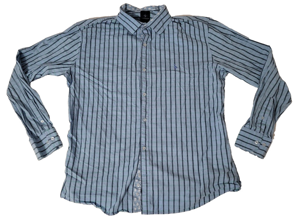 Tailorbyrd Mens XL Blue Green Plaid Long Sleeve Cotton Stretch Button Up Shirt